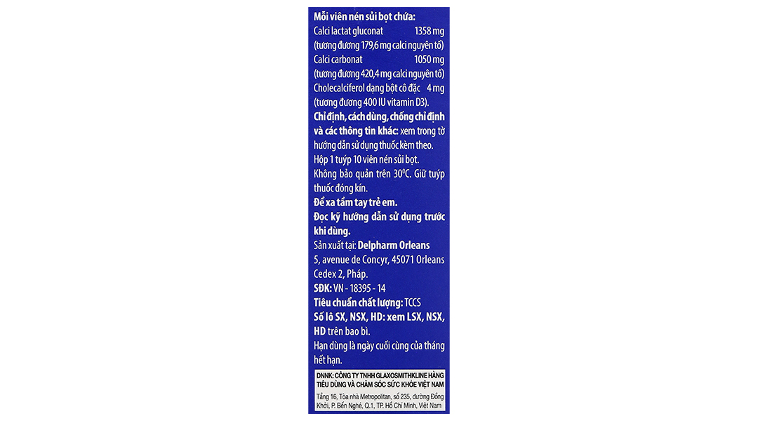 Viên nén sủi bọt Calsource 600mg + 400IU Vitamin D3 trị loãng xương Hộp 10 viên - 8